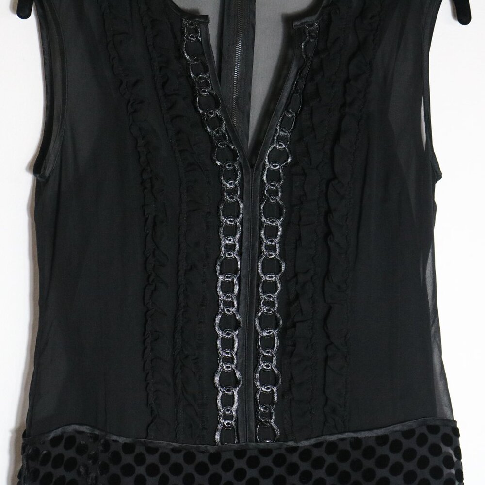 Nanette Lepore Sheer Burnout Velvet Silk Blend Polka Dot Mini Dress 4 Ruffles - Picture 2 of 7